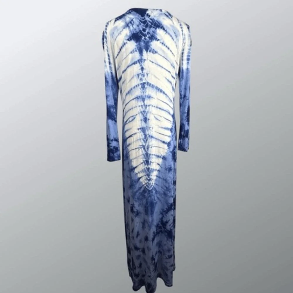 Romeo & Juliet Couture Womens Tie Dye Maxi Dress Size L Blue White‎ Boho Resort - Picture 16 of 16